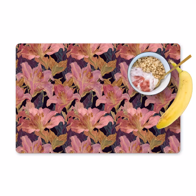 Lelies - Patroon - Roze - Goud Placemat vinyl groot 368 -zzzproduct_Kitchenyeah-website