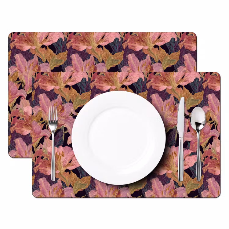 Lelies - Patroon - Roze - Goud Placemat vinyl groot 368 -zzsfeer2_Kitchenyeah-website