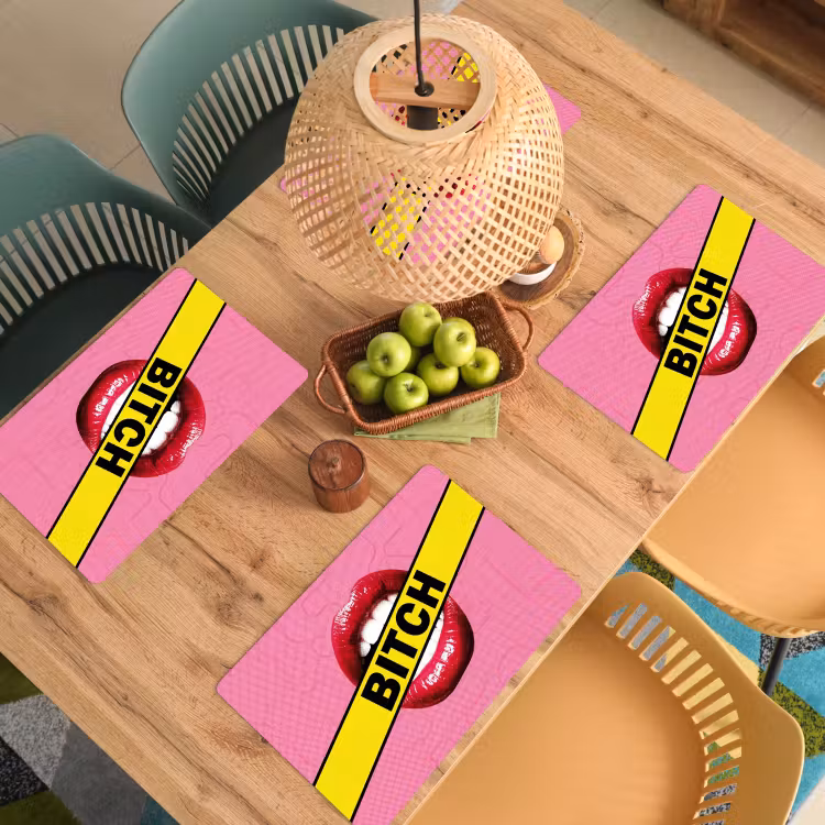 Lippen - Tekst - Kleurrijk Placemat vinyl groot -zzsfeer5_Kitchenyeah-website