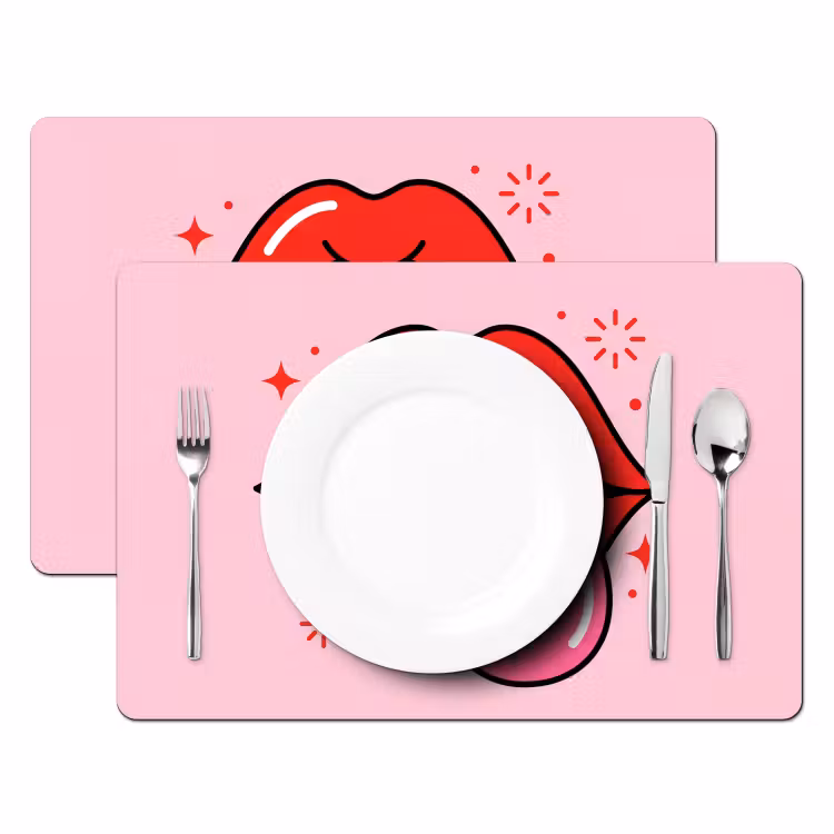 Lippen - Tong - Pop-art - Kleurrijk - Roze Placemat vinyl groot -zzsfeer2_Kitchenyeah-website
