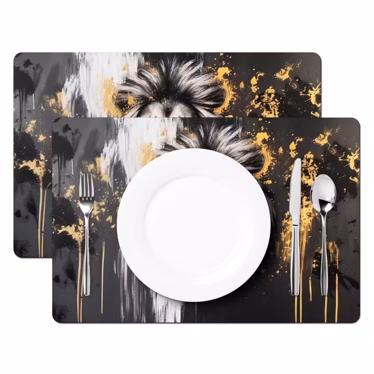 Leeuw - Portret - Verfspatten - Grijs Placemat vinyl groot -zzsfeer2_Kitchenyeah-website