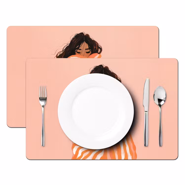 Meisje - Deken - Gestreept - Oranje Placemat vinyl groot -zzsfeer2_Kitchenyeah-website