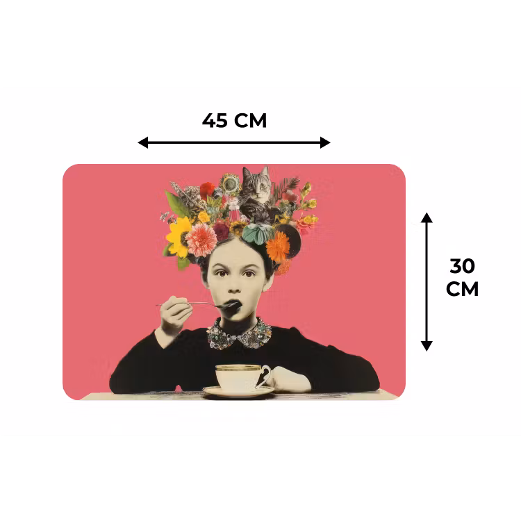 Meisje - Kopje - Bloemen - Roze Placemat vinyl groot -specs