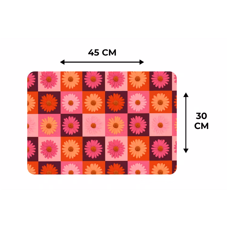 Madeliefjes - Dambord - Retro - Roze - Oranje Placemat vinyl groot 368 -specs