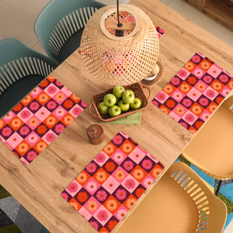 Madeliefjes - Dambord - Retro - Roze - Oranje Placemat vinyl groot 368 -zzsfeer5_Kitchenyeah-website