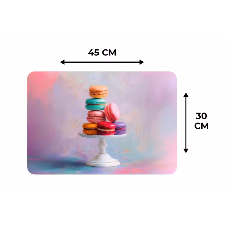 Macarons - Schaal - Pastel - Kleurrijk Placemat vinyl groot -specs