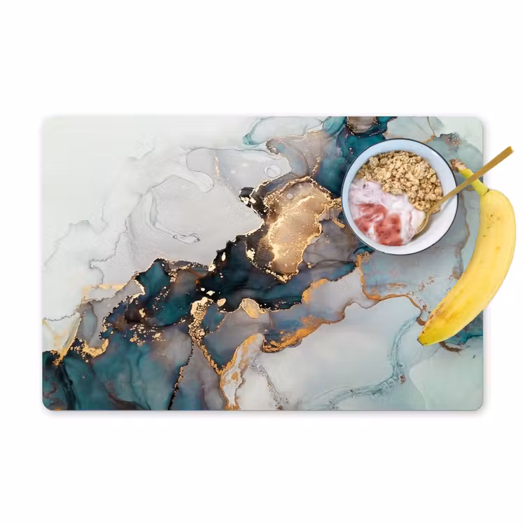 Marmer print - Goud - Blauw Placemat vinyl groot -zzzproduct_Kitchenyeah-website