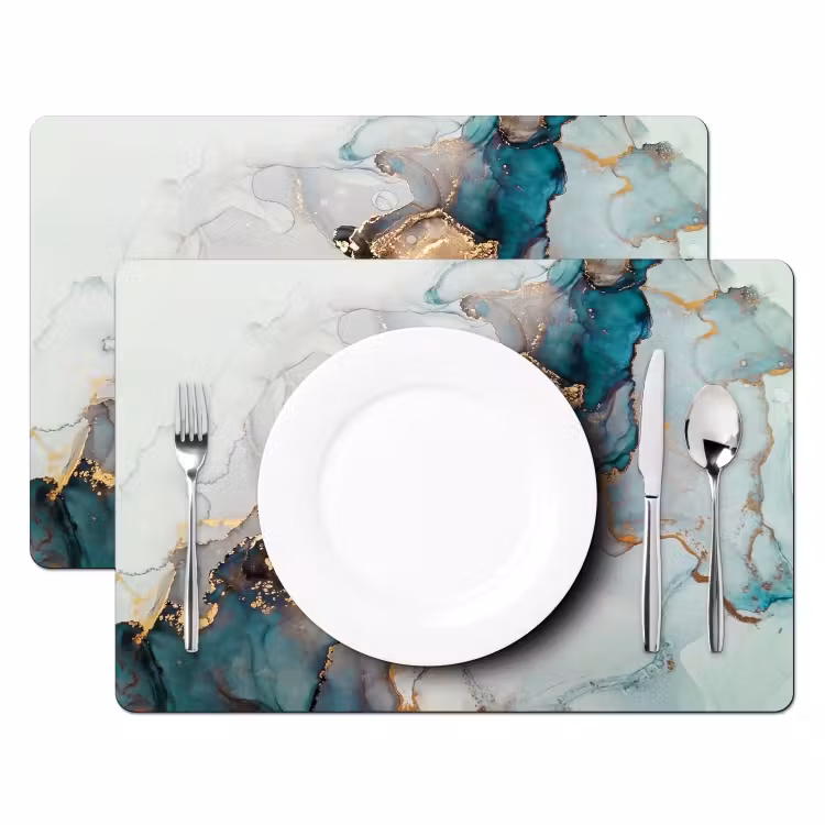 Marmer print - Goud - Blauw Placemat vinyl groot -zzsfeer2_Kitchenyeah-website