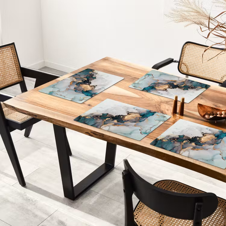 Marmer print - Goud - Blauw Placemat vinyl groot -zzsfeer4_Kitchenyeah-website