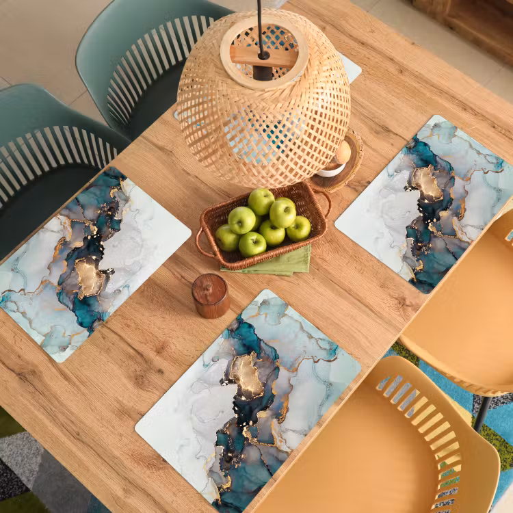 Marmer print - Goud - Blauw Placemat vinyl groot -zzsfeer5_Kitchenyeah-website