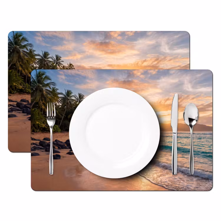 Zee - Berg - Landschap - Tropisch - Goud Placemat vinyl groot -zzsfeer2_Kitchenyeah-website