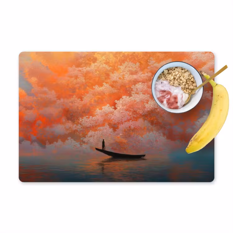 Zee - Boot - Wolken - Oranje Placemat vinyl groot -zzzproduct_Kitchenyeah-website