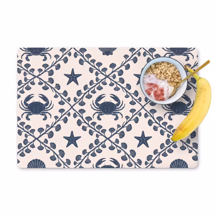 Zee - Krab - Zeester - Patroon - Blauw Placemat vinyl groot -zzzproduct_Kitchenyeah-website