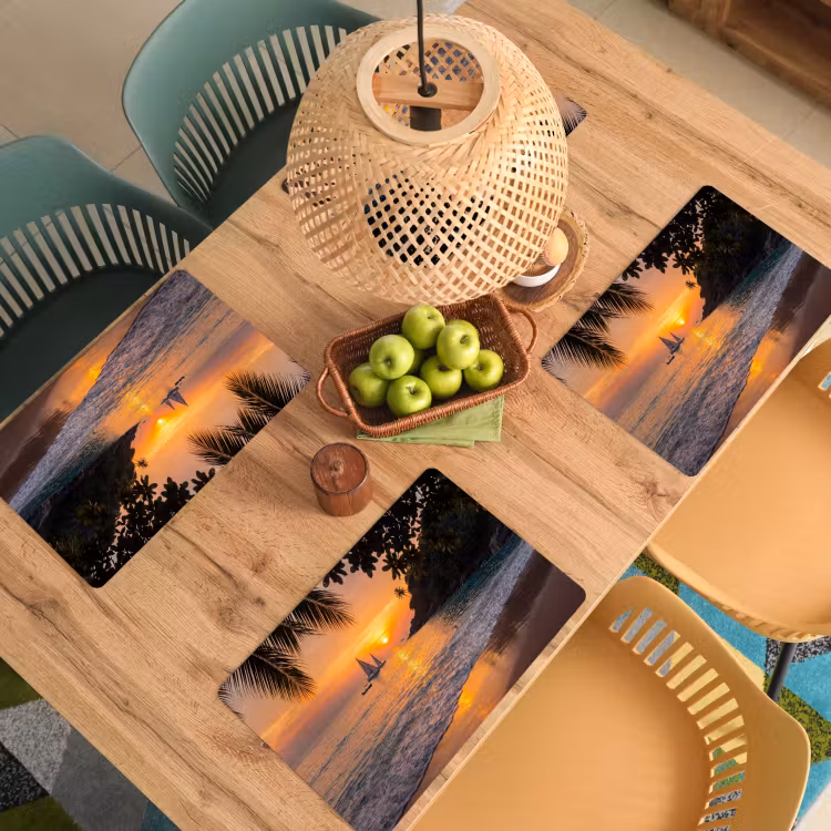 Zee - Zonsondergang - Boot - Natuur - Oranje Placemat vinyl groot -zzsfeer5_Kitchenyeah-website