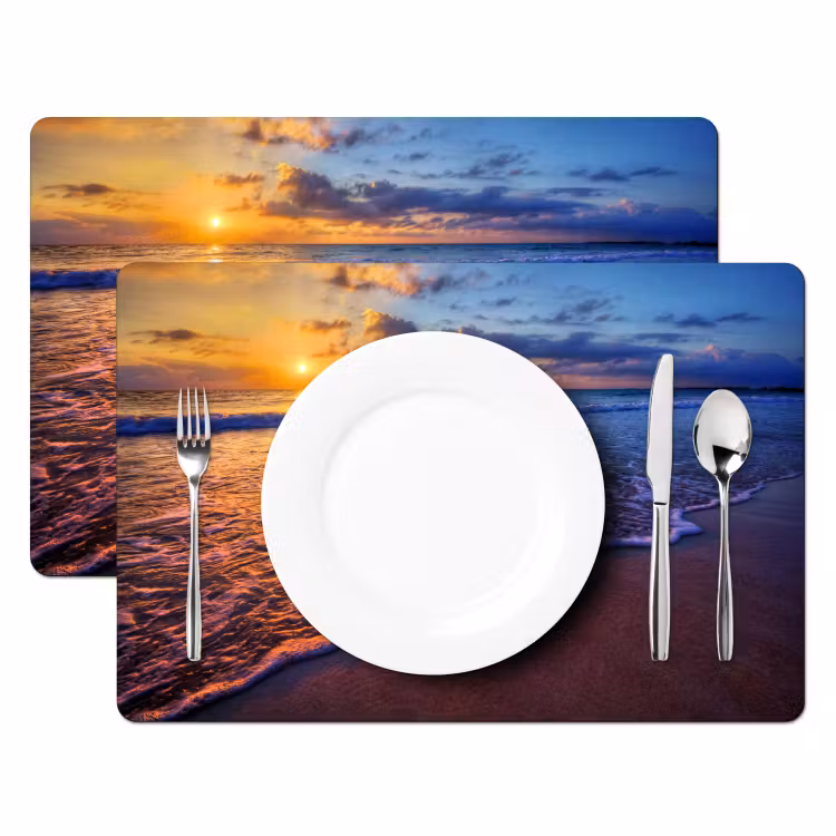 Zee - Strand - Zonsondergang - Wolken - Horizon Placemat vinyl groot -zzsfeer2_Kitchenyeah-website