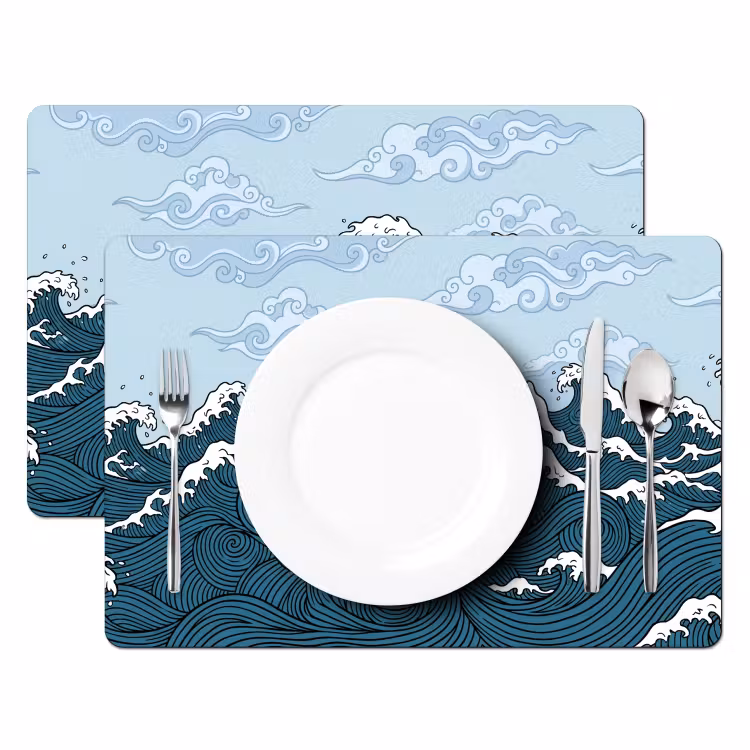 Zee - Golven - Japans - Natuur - Blauw Placemat vinyl groot -zzsfeer2_Kitchenyeah-website