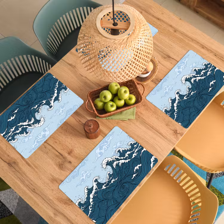Zee - Golven - Japans - Natuur - Blauw Placemat vinyl groot -zzsfeer5_Kitchenyeah-website