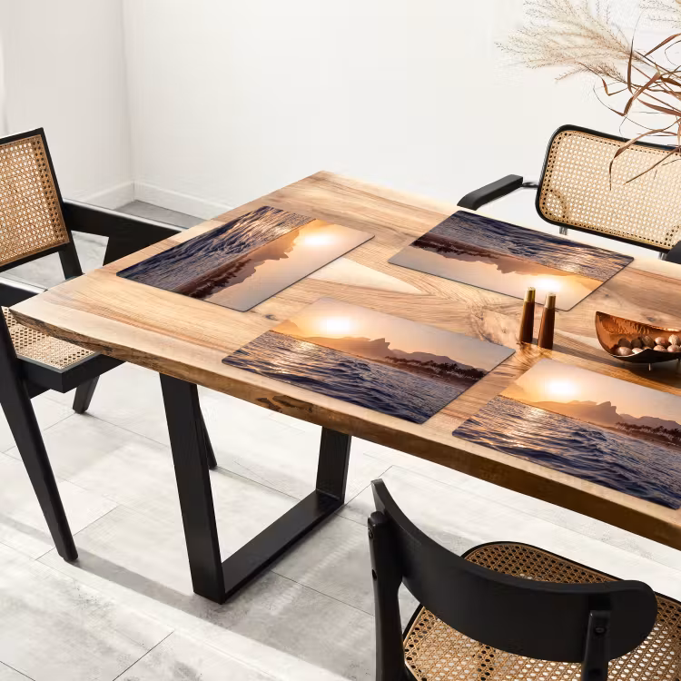 Zee - Golven - Zonsondergang - Kust - Goud Placemat vinyl groot -zzsfeer4_Kitchenyeah-website