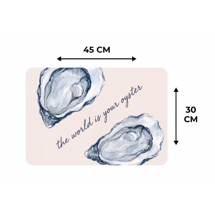 Zeeleven - Oester - Aquarel - Minimalistisch - Blauw Placemat vinyl groot -specs