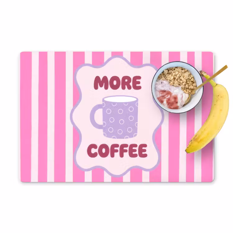 More coffee - Roze - Paars - Strepen - Mok Placemat vinyl groot -zzzproduct_Kitchenyeah-website