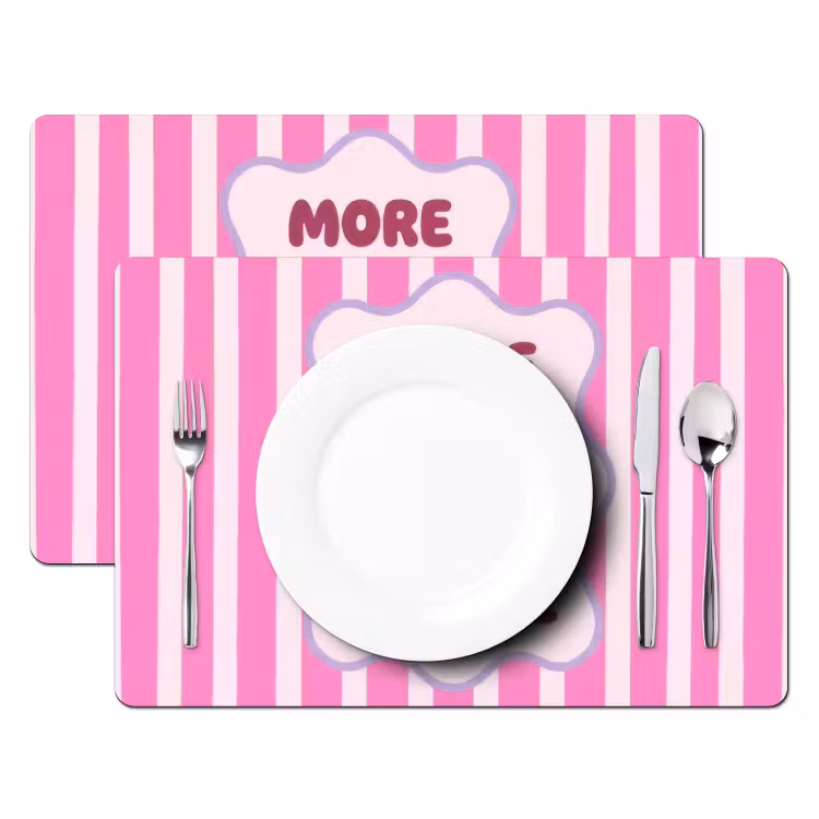 More coffee - Roze - Paars - Strepen - Mok Placemat vinyl groot -zzsfeer2_Kitchenyeah-website