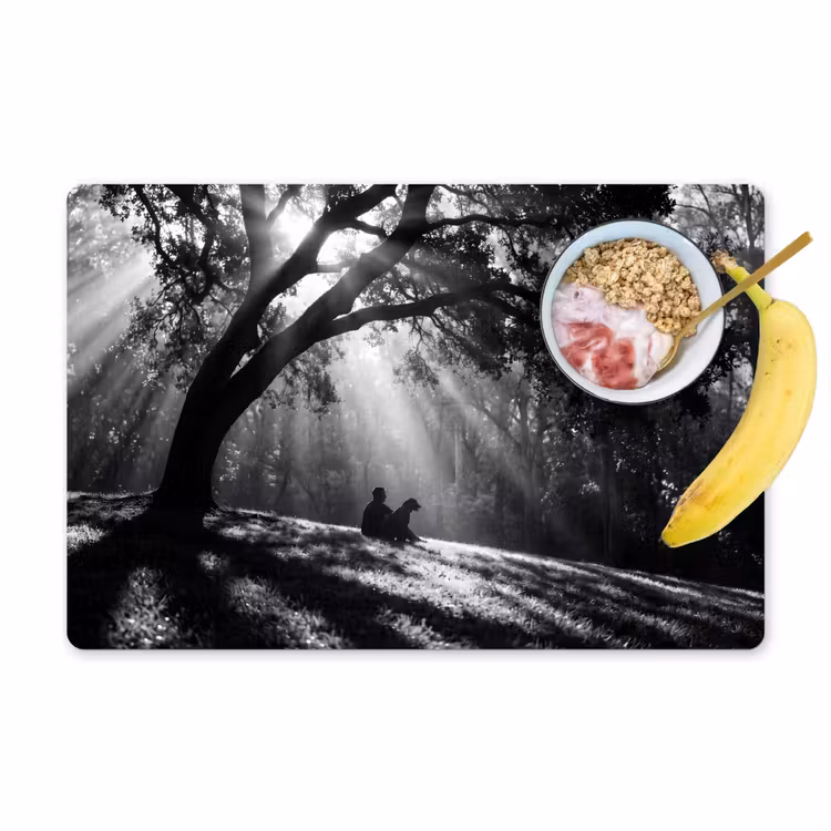 Mens - Hond - Natuur - Zwart-wit - Silhouet Placemat vinyl groot -zzzproduct_Kitchenyeah-website