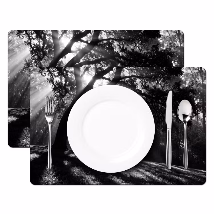 Mens - Hond - Natuur - Zwart-wit - Silhouet Placemat vinyl groot -zzsfeer2_Kitchenyeah-website