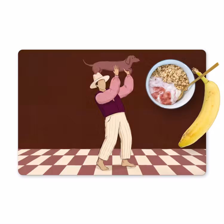 Mens - Hond - Dieren - Abstract - Roze Placemat vinyl groot -zzzproduct_Kitchenyeah-website