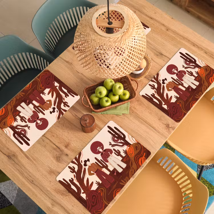 Mensen - Cowboykleding - Westerse stijl - Illustratie - Bruin Placemat vinyl groot -zzsfeer5_Kitchenyeah-website
