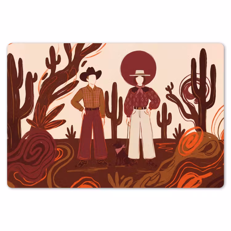 Mensen - Cowboykleding - Westerse stijl - Illustratie - Bruin Placemat vinyl groot -zzsfeer1_Kitchenyeah-website