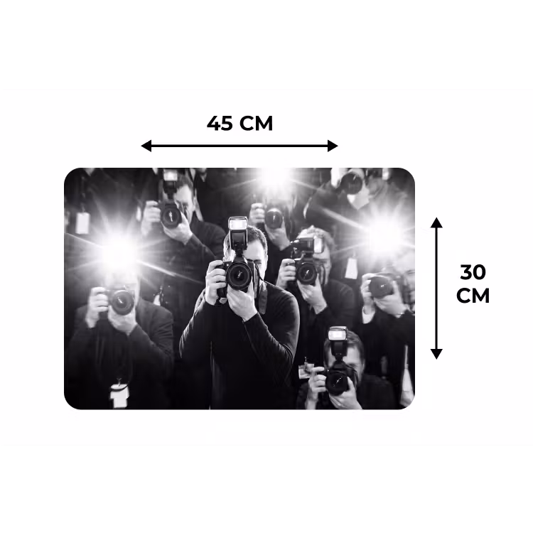 Mensen - Camera - Flitslicht - Zwart-wit - Media Placemat vinyl groot -specs