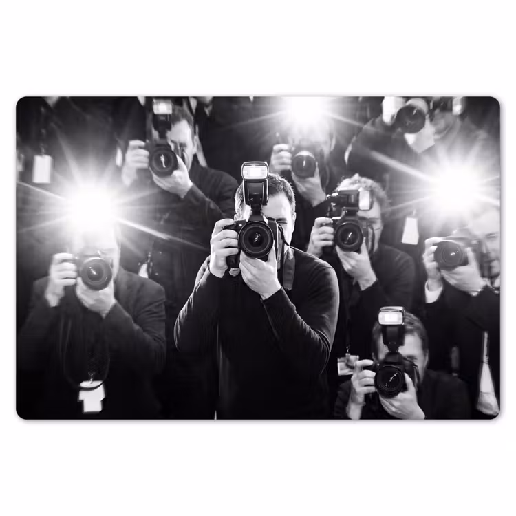 Mensen - Camera - Flitslicht - Zwart-wit - Media Placemat vinyl groot -zzsfeer1_Kitchenyeah-website