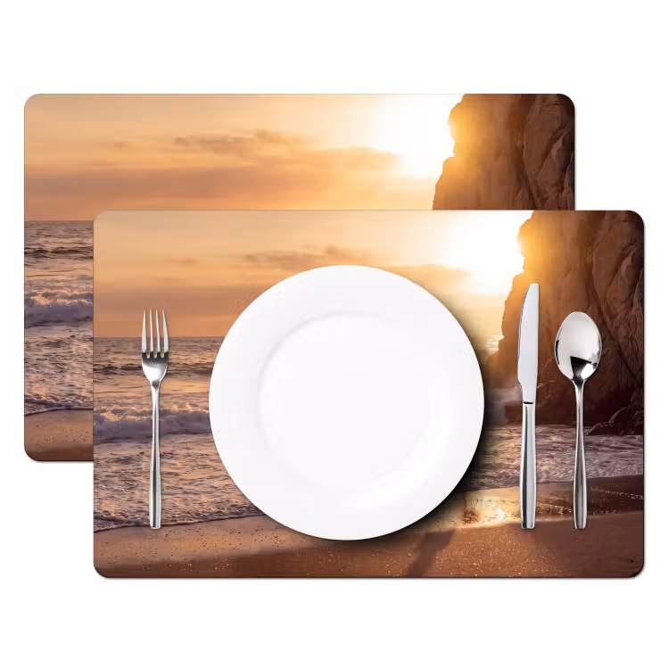 Mensen - Oceaan - Zonsondergang - Kust - Goud Placemat vinyl groot -zzsfeer2_Kitchenyeah-website