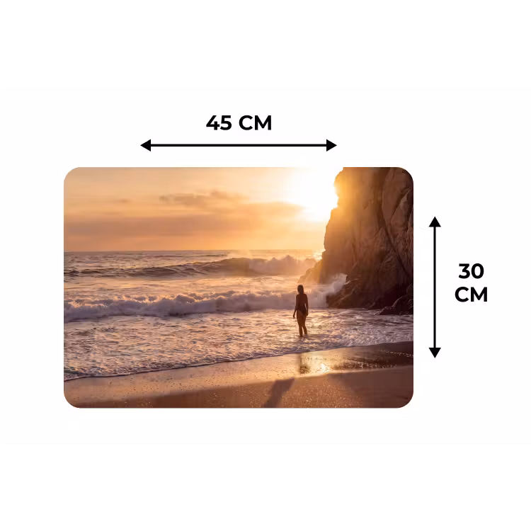Mensen - Oceaan - Zonsondergang - Kust - Goud Placemat vinyl groot -specs