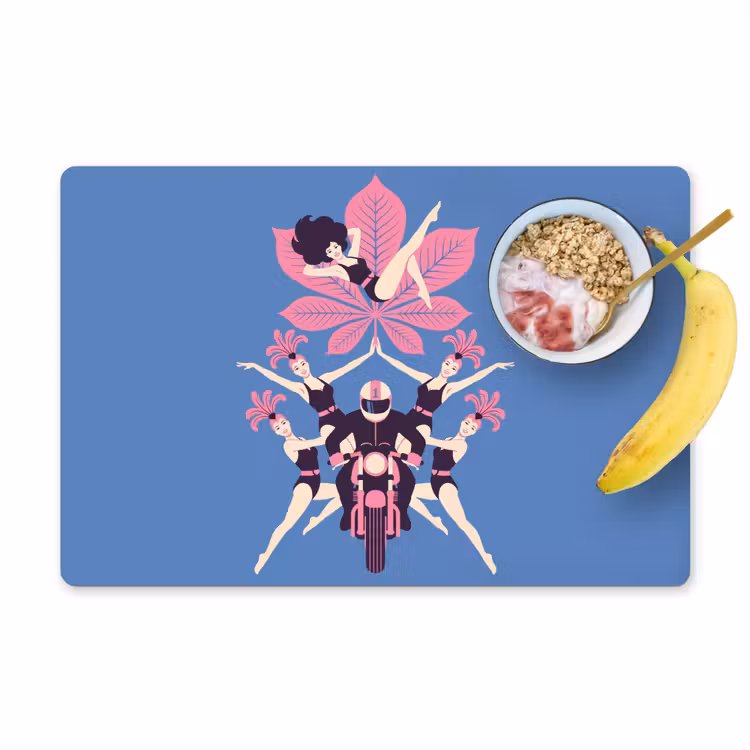 Mensen - Dans - Motor - Retro - Roze Placemat vinyl groot -zzzproduct_Kitchenyeah-website