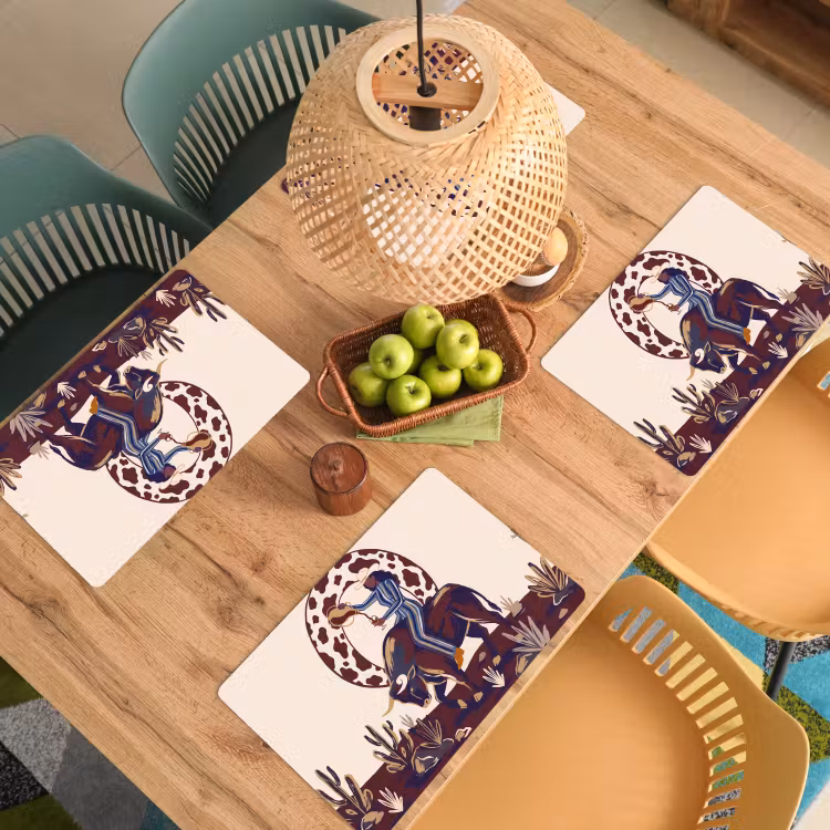 Mensen - Dieren - Cowboy - Abstract - Kleurrijk Placemat vinyl groot -zzsfeer5_Kitchenyeah-website