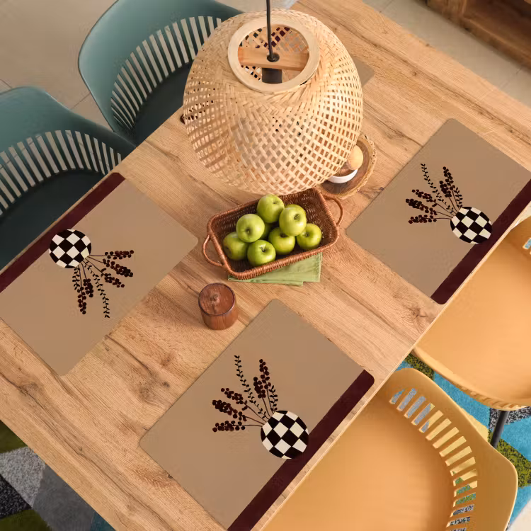 Minimalistisch - Vaas - Bloemen - Bruin Placemat vinyl groot -zzsfeer5_Kitchenyeah-website