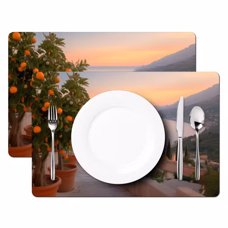 Middelandse zee - Sinaasappel - Heuvels - Zee Placemat vinyl groot -zzsfeer2_Kitchenyeah-website