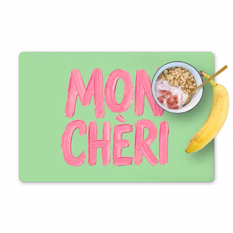 Mon cheri - Groen - Roze Placemat vinyl groot -zzzproduct_Kitchenyeah-website