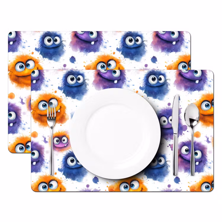 Monstertjes - Aquarel - Kleurrijk Placemat vinyl groot 368 -zzsfeer2_Kitchenyeah-website