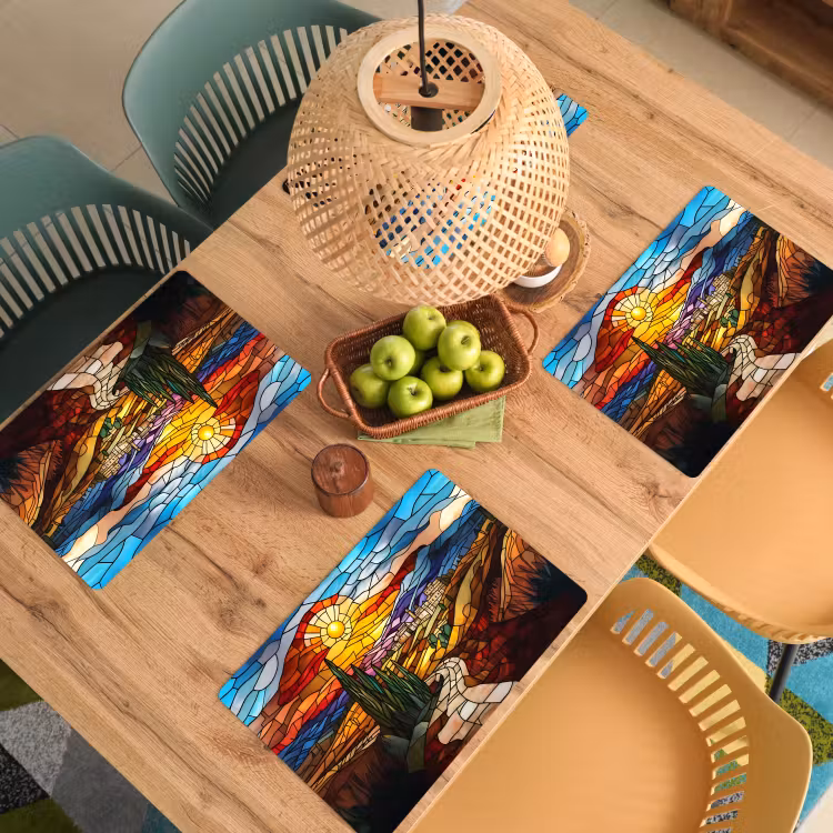 Mozaïek - Zon - Landschap - Dorp Placemat vinyl groot -zzsfeer5_Kitchenyeah-website