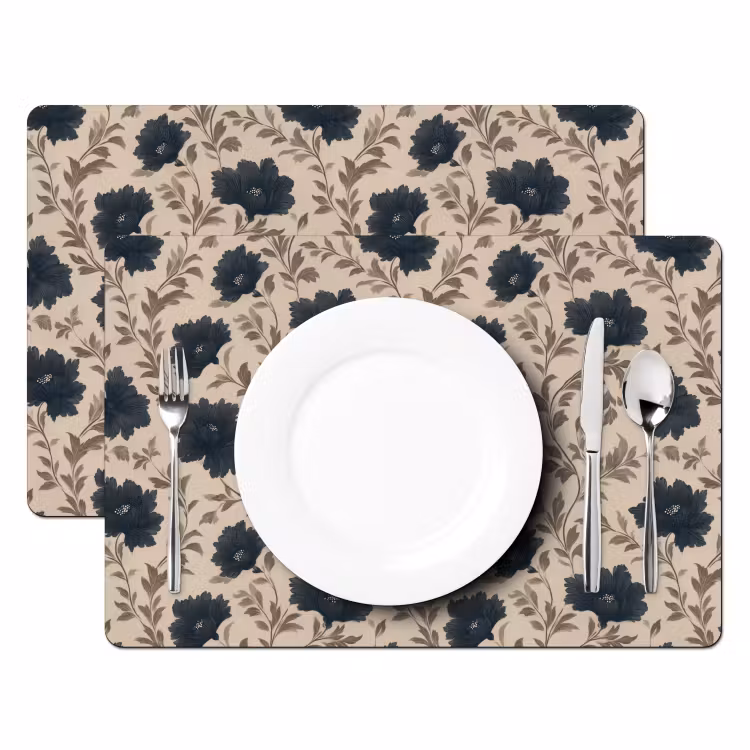 Motief - Bloemen - Zwart - Beige Placemat vinyl groot 368 -zzsfeer2_Kitchenyeah-website