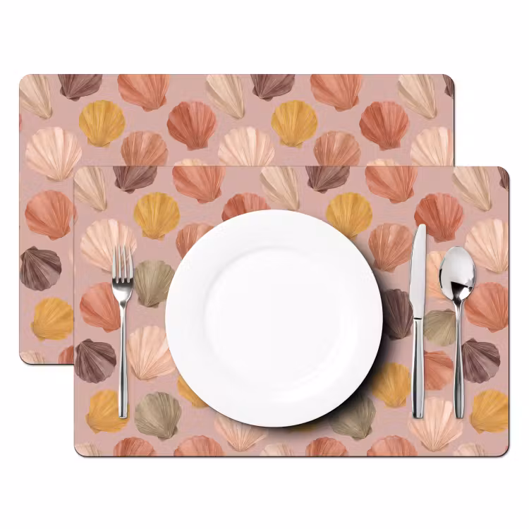 Schelp - Patroon - Zee - Aquarel - Aardetinten Placemat vinyl groot -zzsfeer2_Kitchenyeah-website