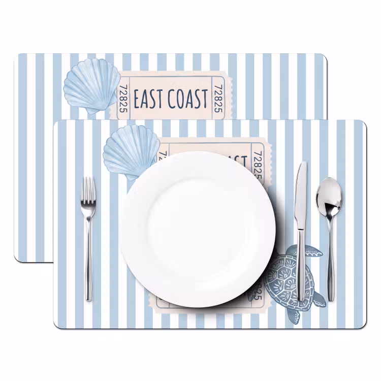 Schelp - Oceaan - Kust - Blauw - Illustratie Placemat vinyl groot -zzsfeer2_Kitchenyeah-website