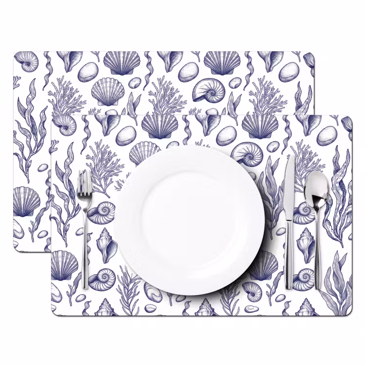 Schelpen - Zeewier - Oceaan - Illustratie - Blauw Placemat vinyl groot -zzsfeer2_Kitchenyeah-website