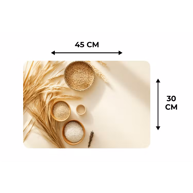 Granen - Hout - Kom - Beige Placemat vinyl groot -specs