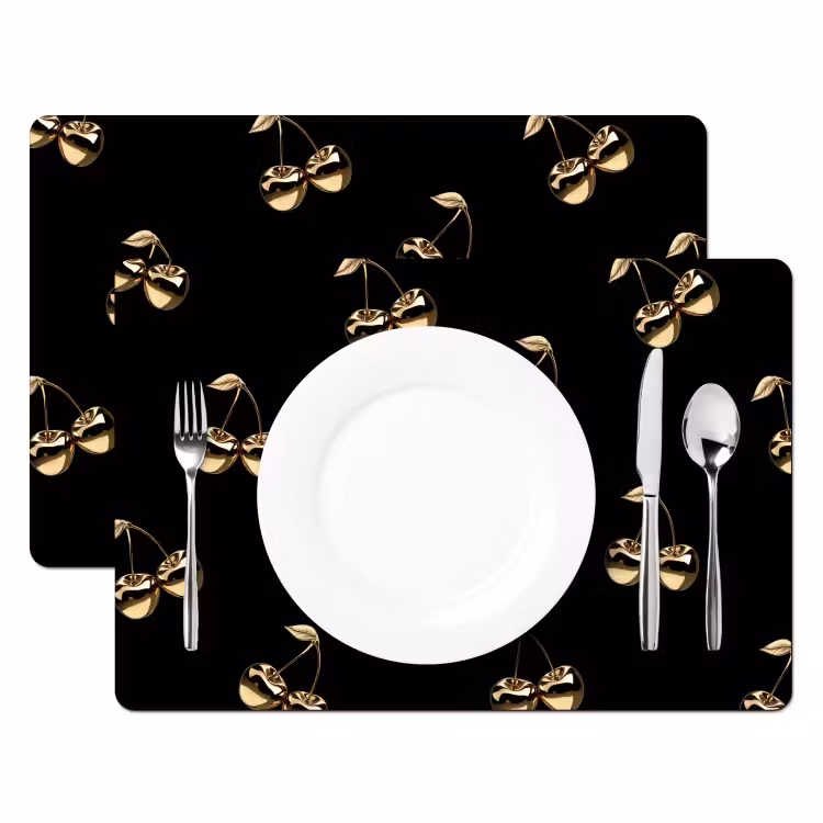 Patroon - Kersen - Goud - Chrome Placemat vinyl groot -zzsfeer2_Kitchenyeah-website