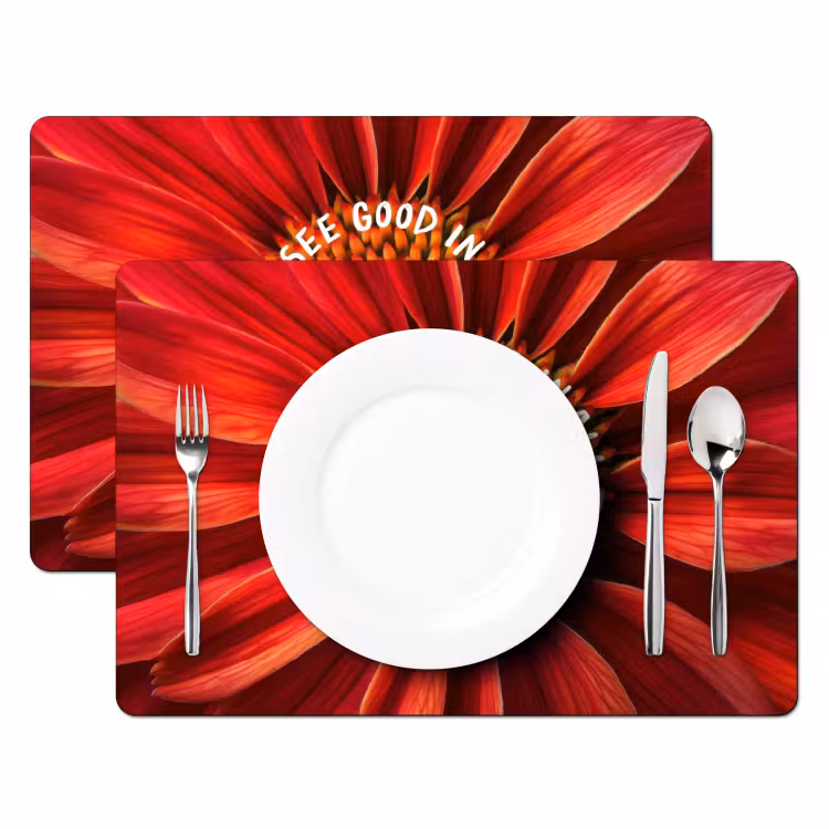 Close up - Bloem - Quote - Rood Placemat vinyl groot -zzsfeer2_Kitchenyeah-website