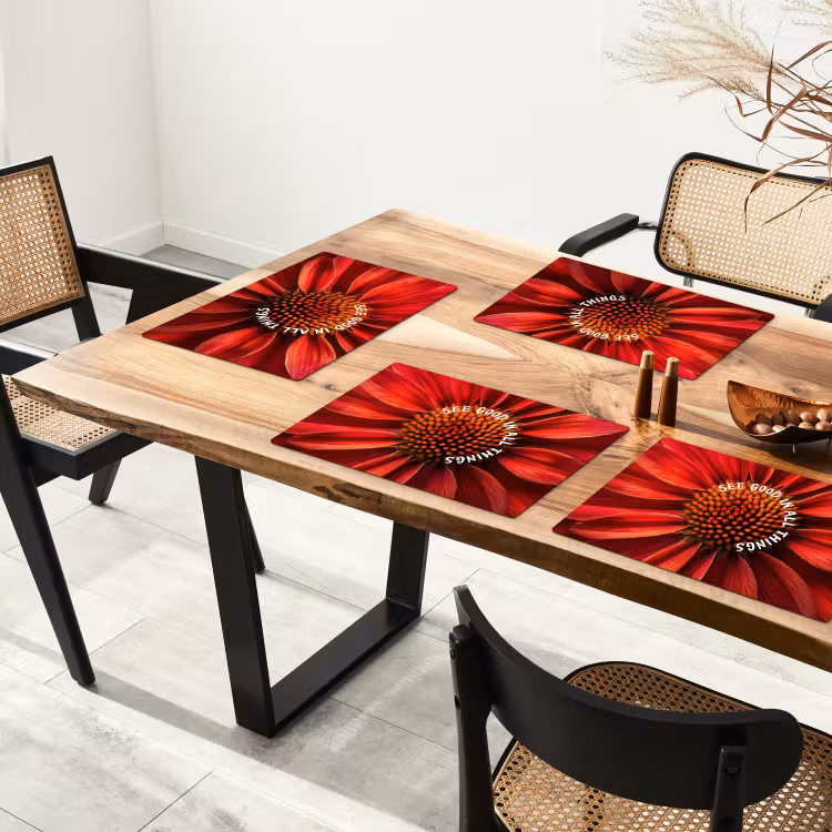 Close up - Bloem - Quote - Rood Placemat vinyl groot -zzsfeer4_Kitchenyeah-website