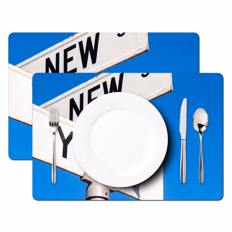 New York - Straatbord - Stad - Urban - Blauw Placemat vinyl groot -zzsfeer2_Kitchenyeah-website